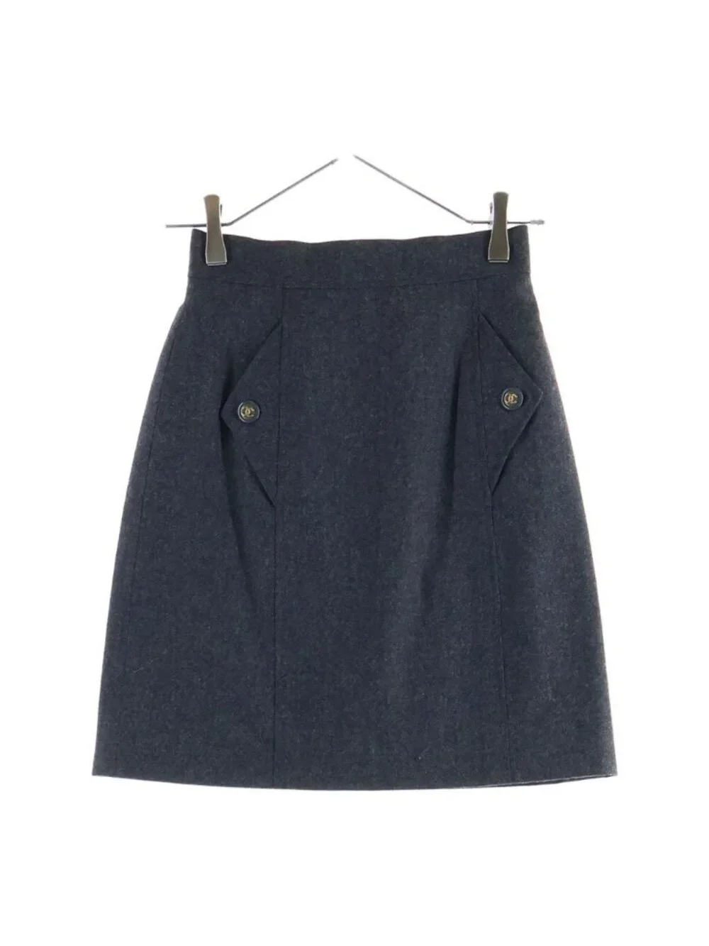 Chanel Boutique CC Logo Button Wool Square Skirt Charcoal Gray